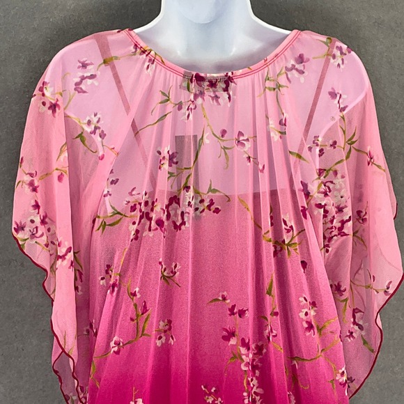 Apt‎ 9 Pink Floral Ombre Poncho Top Women's Size L Blouse Overlay Sheer Flowy - Picture 7 of 14